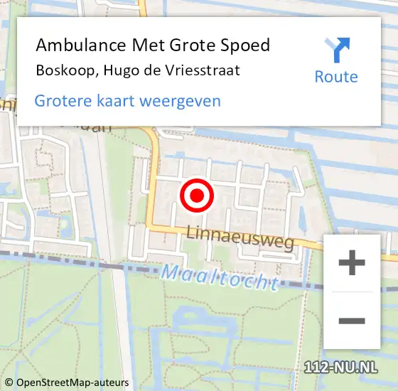 Locatie op kaart van de 112 melding: Ambulance Met Grote Spoed Naar Boskoop, Hugo de Vriesstraat op 10 november 2016 17:20