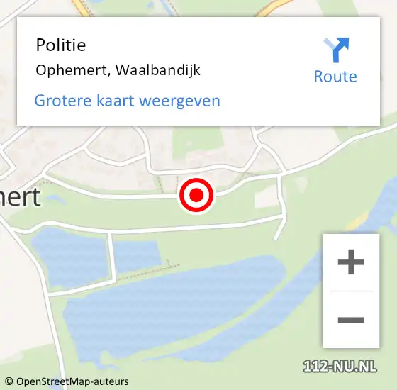 Locatie op kaart van de 112 melding: Politie Ophemert, Waalbandijk op 10 november 2016 18:47