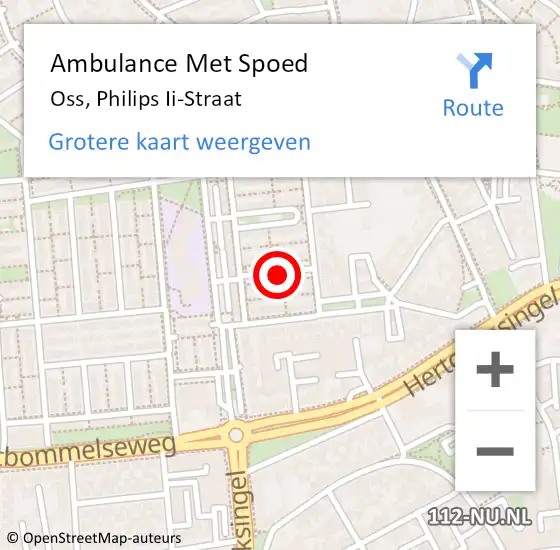 Locatie op kaart van de 112 melding: Ambulance Met Spoed Naar Oss, Philips Ii-Straat op 10 november 2016 19:06