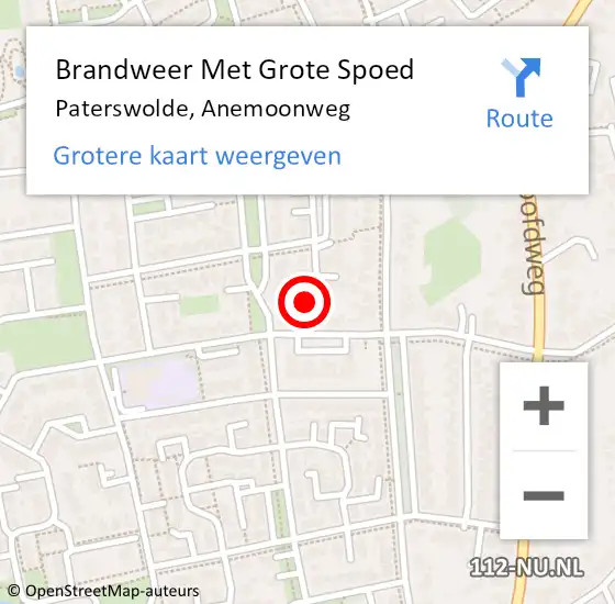 Locatie op kaart van de 112 melding: Brandweer Met Grote Spoed Naar Paterswolde, Anemoonweg op 10 november 2016 19:36