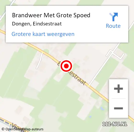 Locatie op kaart van de 112 melding: Brandweer Met Grote Spoed Naar Dongen, Eindsestraat op 10 november 2016 20:38