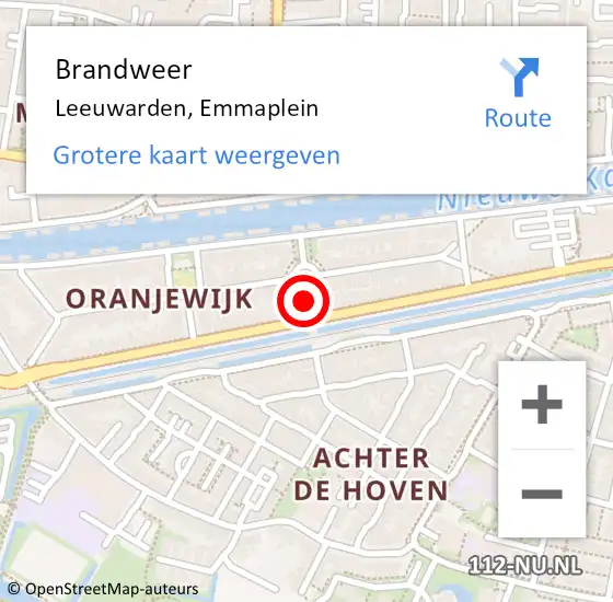 Locatie op kaart van de 112 melding: Brandweer Leeuwarden, Emmaplein op 1 januari 2014 04:14