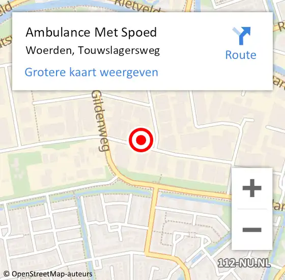 Locatie op kaart van de 112 melding: Ambulance Met Spoed Naar Woerden, Touwslagersweg op 10 november 2016 22:34