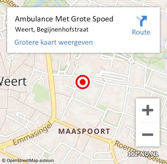 Locatie op kaart van de 112 melding: Ambulance Met Grote Spoed Naar Weert, Begijnenhofstraat op 10 november 2016 23:50