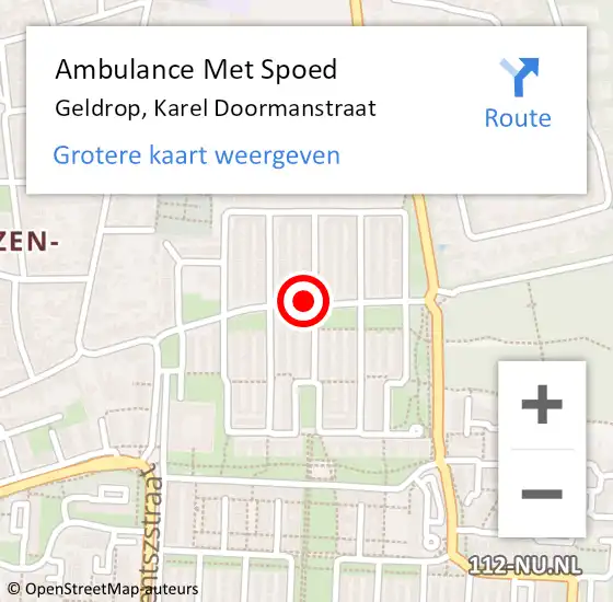 Locatie op kaart van de 112 melding: Ambulance Met Spoed Naar Geldrop, Karel Doormanstraat op 11 november 2016 02:07