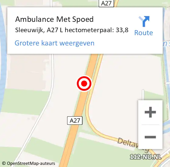 Locatie op kaart van de 112 melding: Ambulance Met Spoed Naar Sleeuwijk, A27 L hectometerpaal: 33,8 op 11 november 2016 04:09