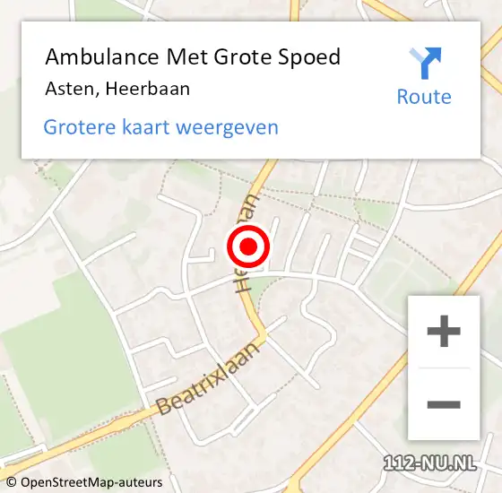 Locatie op kaart van de 112 melding: Ambulance Met Grote Spoed Naar Asten, Heerbaan op 11 november 2016 06:15