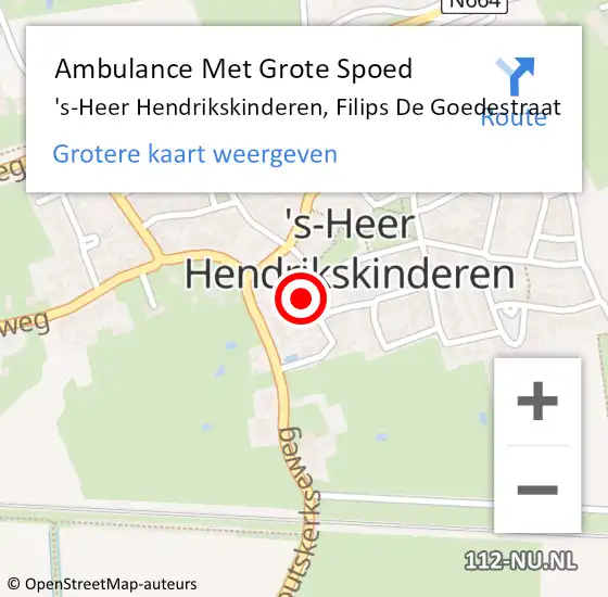 Locatie op kaart van de 112 melding: Ambulance Met Grote Spoed Naar 's-Heer Hendrikskinderen, Filips De Goedestraat op 11 november 2016 06:33