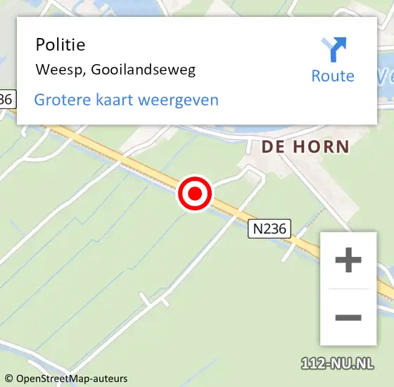 Locatie op kaart van de 112 melding: Politie Weesp, Gooilandseweg op 11 november 2016 07:58