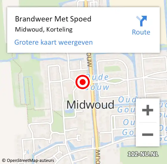 Locatie op kaart van de 112 melding: Brandweer Met Spoed Naar Midwoud, Korteling op 11 november 2016 08:05