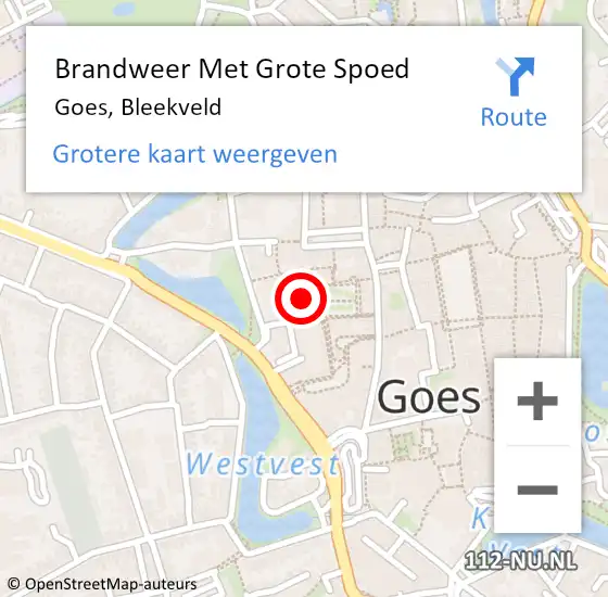 Locatie op kaart van de 112 melding: Brandweer Met Grote Spoed Naar Goes, Bleekveld op 11 november 2016 08:40