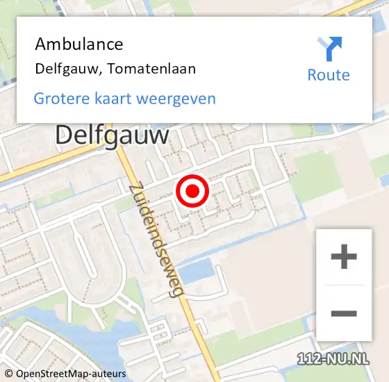 Locatie op kaart van de 112 melding: Ambulance Delfgauw, Tomatenlaan op 11 november 2016 11:23