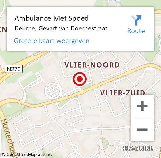 Locatie op kaart van de 112 melding: Ambulance Met Spoed Naar Deurne, Gevart van Doernestraat op 11 november 2016 13:20