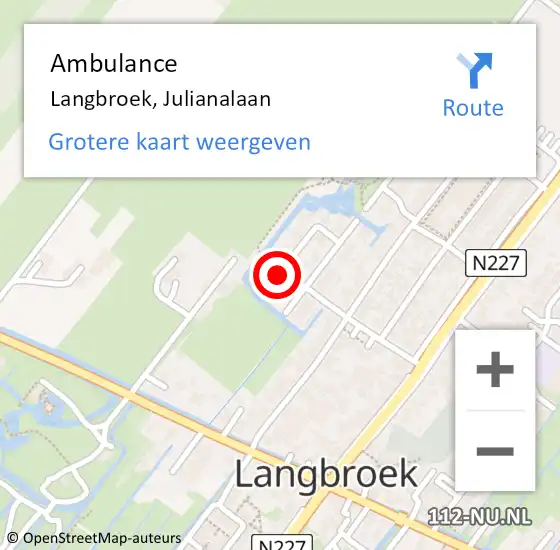 Locatie op kaart van de 112 melding: Ambulance Langbroek, Julianalaan op 11 november 2016 13:21