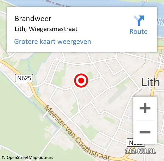 Locatie op kaart van de 112 melding: Brandweer Lith, Wiegersmastraat op 11 november 2016 13:22