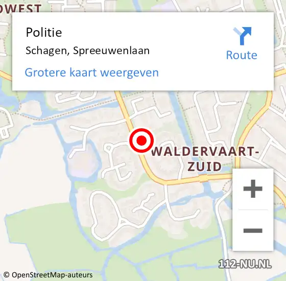 Locatie op kaart van de 112 melding: Politie Schagen, Spreeuwenlaan op 11 november 2016 13:40