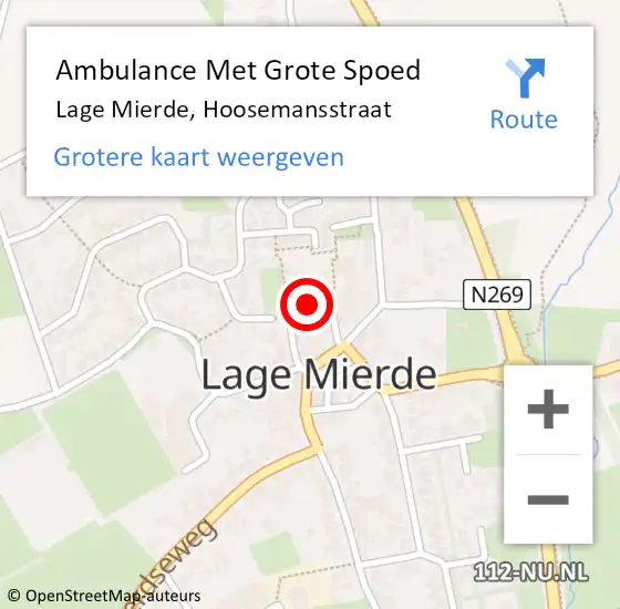 Locatie op kaart van de 112 melding: Ambulance Met Grote Spoed Naar Lage Mierde, Hoosemansstraat op 11 november 2016 13:53