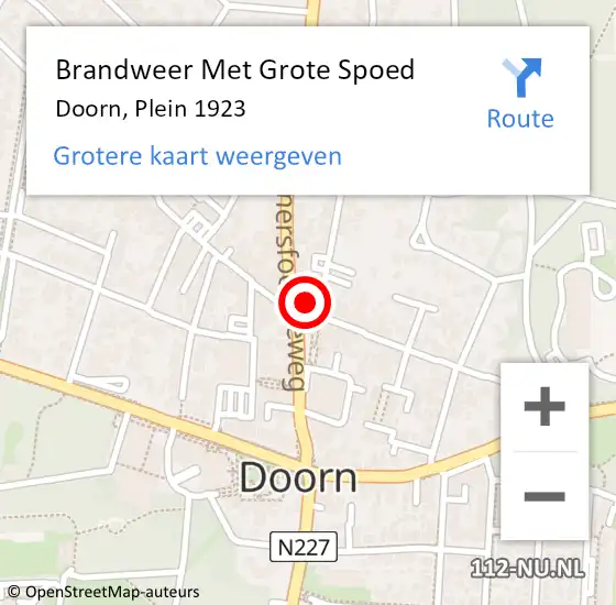 Locatie op kaart van de 112 melding: Brandweer Met Grote Spoed Naar Doorn, Plein 1923 op 11 november 2016 15:03