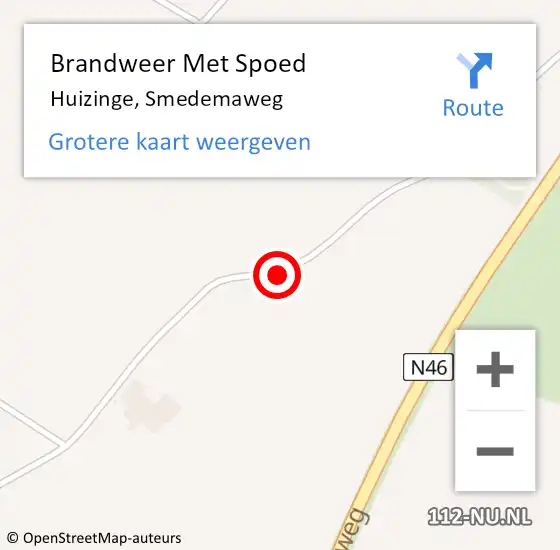 Locatie op kaart van de 112 melding: Brandweer Met Spoed Naar Huizinge, Smedemaweg op 11 november 2016 16:03