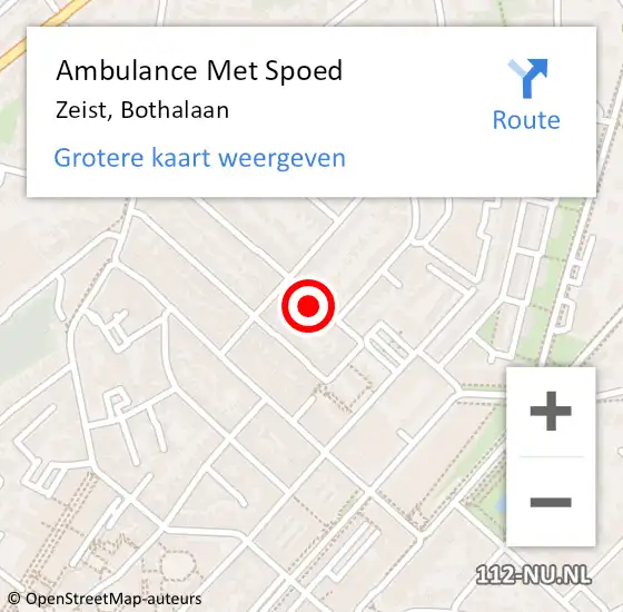 Locatie op kaart van de 112 melding: Ambulance Met Spoed Naar Zeist, Bothalaan op 11 november 2016 18:02