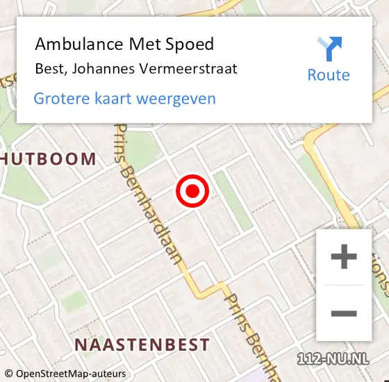 Locatie op kaart van de 112 melding: Ambulance Met Spoed Naar Best, Johannes Vermeerstraat op 11 november 2016 19:04