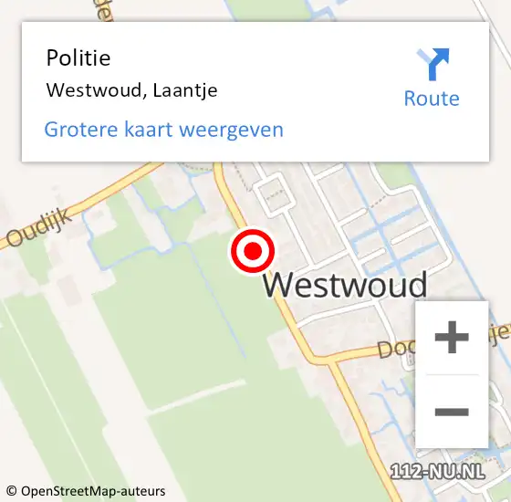 Locatie op kaart van de 112 melding: Politie Westwoud, Laantje op 11 november 2016 21:26