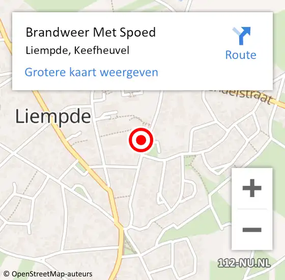 Locatie op kaart van de 112 melding: Brandweer Met Spoed Naar Liempde, Keefheuvel op 11 november 2016 23:18