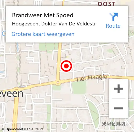 Locatie op kaart van de 112 melding: Brandweer Met Spoed Naar Hoogeveen, Dokter Van De Veldestr op 11 november 2016 23:48