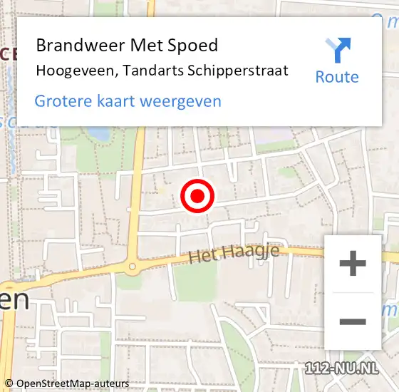 Locatie op kaart van de 112 melding: Brandweer Met Spoed Naar Hoogeveen, Tandarts Schipperstraat op 12 november 2016 00:25