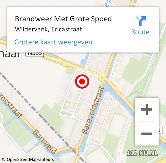 Locatie op kaart van de 112 melding: Brandweer Met Grote Spoed Naar Wildervank, Ericastraat op 12 november 2016 01:02