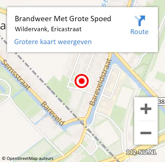 Locatie op kaart van de 112 melding: Brandweer Met Grote Spoed Naar Wildervank, Ericastraat op 12 november 2016 01:08