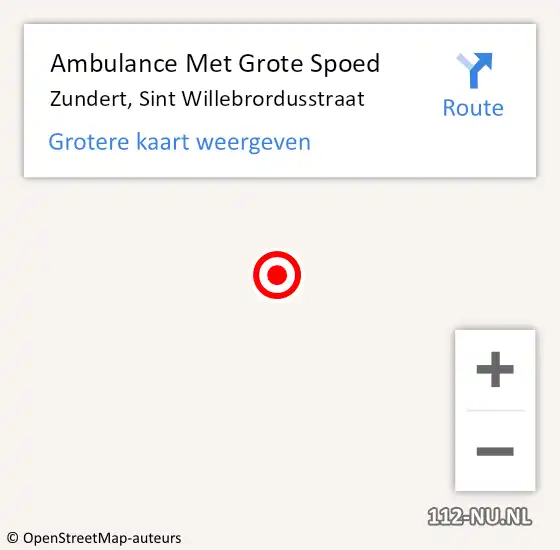 Locatie op kaart van de 112 melding: Ambulance Met Grote Spoed Naar Zundert, Sint Willebrordusstraat op 12 november 2016 05:36