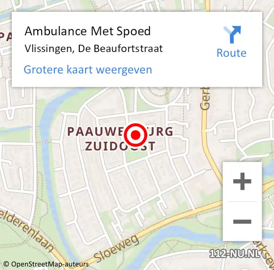 Locatie op kaart van de 112 melding: Ambulance Met Spoed Naar Vlissingen, De Beaufortstraat op 12 november 2016 07:00