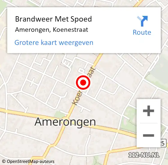 Locatie op kaart van de 112 melding: Brandweer Met Spoed Naar Amerongen, Koenestraat op 1 januari 2014 06:21