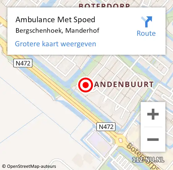 Locatie op kaart van de 112 melding: Ambulance Met Spoed Naar Bergschenhoek, Manderhof op 12 november 2016 07:45