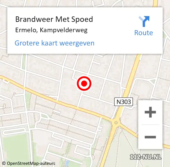 Locatie op kaart van de 112 melding: Brandweer Met Spoed Naar Ermelo, Kampvelderweg op 1 januari 2014 06:25