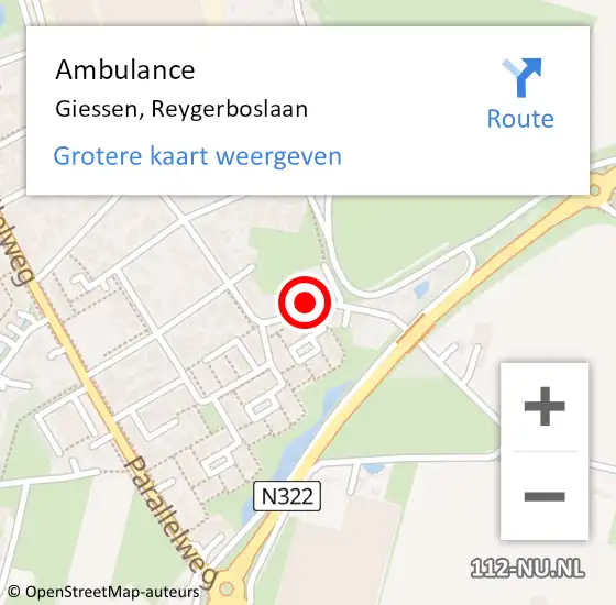 Locatie op kaart van de 112 melding: Ambulance Giessen, Reygerboslaan op 12 november 2016 10:34