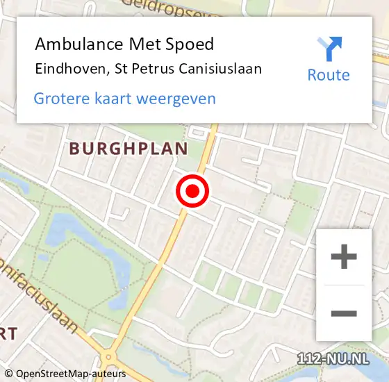 Locatie op kaart van de 112 melding: Ambulance Met Spoed Naar Eindhoven, St Petrus Canisiuslaan op 12 november 2016 10:52