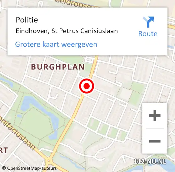 Locatie op kaart van de 112 melding: Politie Eindhoven, St Petrus Canisiuslaan op 12 november 2016 10:54
