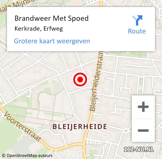 Locatie op kaart van de 112 melding: Brandweer Met Spoed Naar Kerkrade, Erfweg op 12 november 2016 11:13