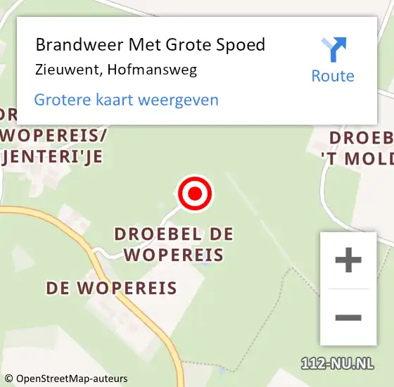 Locatie op kaart van de 112 melding: Brandweer Met Grote Spoed Naar Zieuwent, Hofmansweg op 12 november 2016 11:35