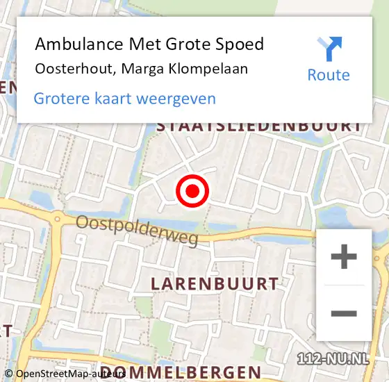 Locatie op kaart van de 112 melding: Ambulance Met Grote Spoed Naar Oosterhout, Marga Klompelaan op 12 november 2016 12:09