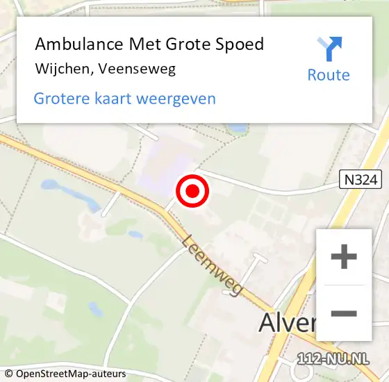 Locatie op kaart van de 112 melding: Ambulance Met Grote Spoed Naar Wijchen, Veenseweg op 12 november 2016 12:16