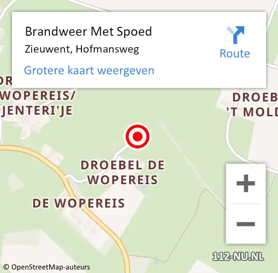 Locatie op kaart van de 112 melding: Brandweer Met Spoed Naar Zieuwent, Hofmansweg op 12 november 2016 12:26