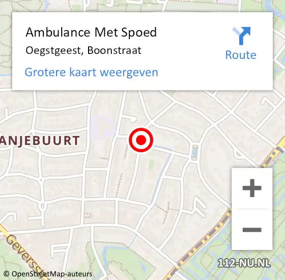 Locatie op kaart van de 112 melding: Ambulance Met Spoed Naar Oegstgeest, Boonstraat op 12 november 2016 12:36