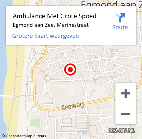 Locatie op kaart van de 112 melding: Ambulance Met Grote Spoed Naar Egmond aan Zee, Marinestraat op 12 november 2016 13:33