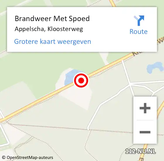 Locatie op kaart van de 112 melding: Brandweer Met Spoed Naar Appelscha, Kloosterweg op 12 november 2016 14:05