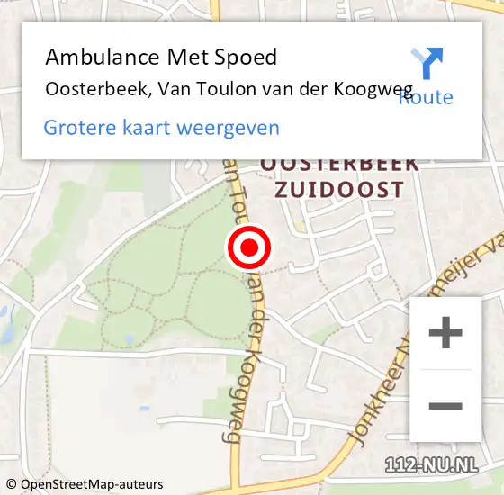 Locatie op kaart van de 112 melding: Ambulance Met Spoed Naar Oosterbeek, Van Toulon van der Koogweg op 12 november 2016 14:48