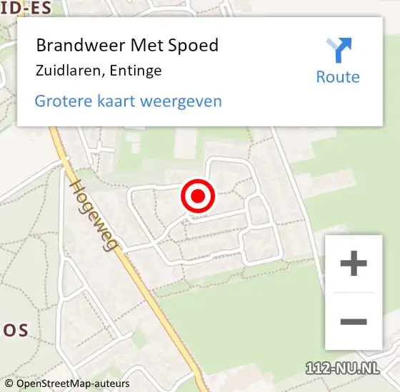 Locatie op kaart van de 112 melding: Brandweer Met Spoed Naar Zuidlaren, Entinge op 12 november 2016 15:42