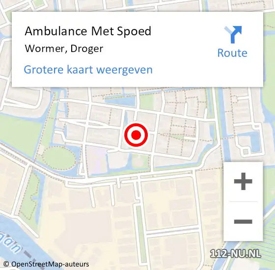 Locatie op kaart van de 112 melding: Ambulance Met Spoed Naar Wormer, Droger op 12 november 2016 16:14